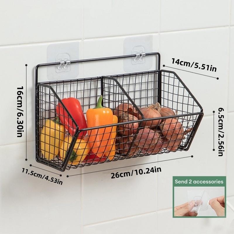 Wall Mounted Ginger Garlic Storage Rack, 1 Count Multi-grid Kitchen Metal Wire Storage Basket, Kitchen Food Storage Organizer, Home Organizer