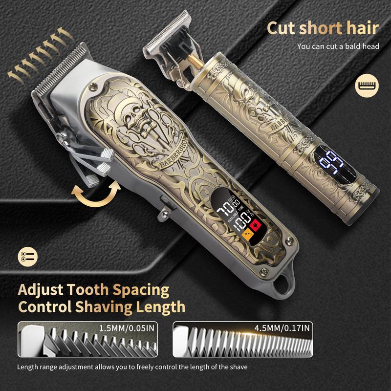 Professional Hair Clipper Set, 1 Box Rechargeable Hair Trimmer & T-blade Trimmer & Accessories, Hair Cutting Kit for Men, Barber Kit