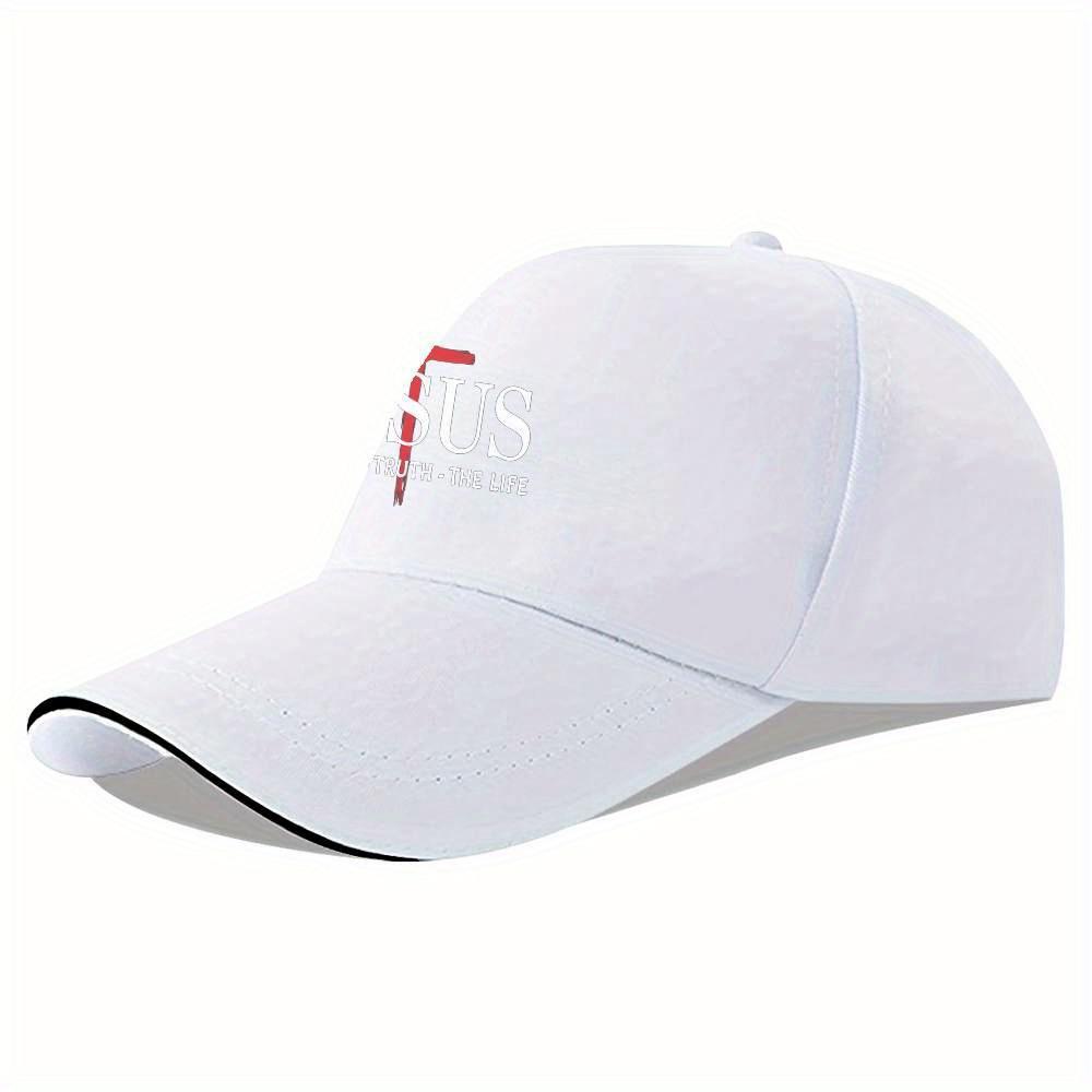 Christian Polyester Baseball Cap - Faith-Based Graphic Cross Print, "Jesus is the Way, the Truth, the Life" Slogan, Lightweight Machine-Washable Fashion Accessory, Christians, Machine Wash, Christian Faith-Themed Graphic Hats