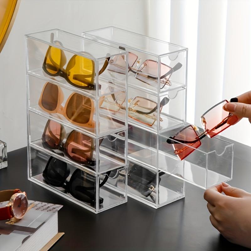 Clear Acrylic Sunglasses Storage Box, 1 Count 4 Layer Sunglasses Display Box, Sunglasses Organizer, Home Organizer for Living Room Bedroom, Dustproof Stackable, Display Storage Rack