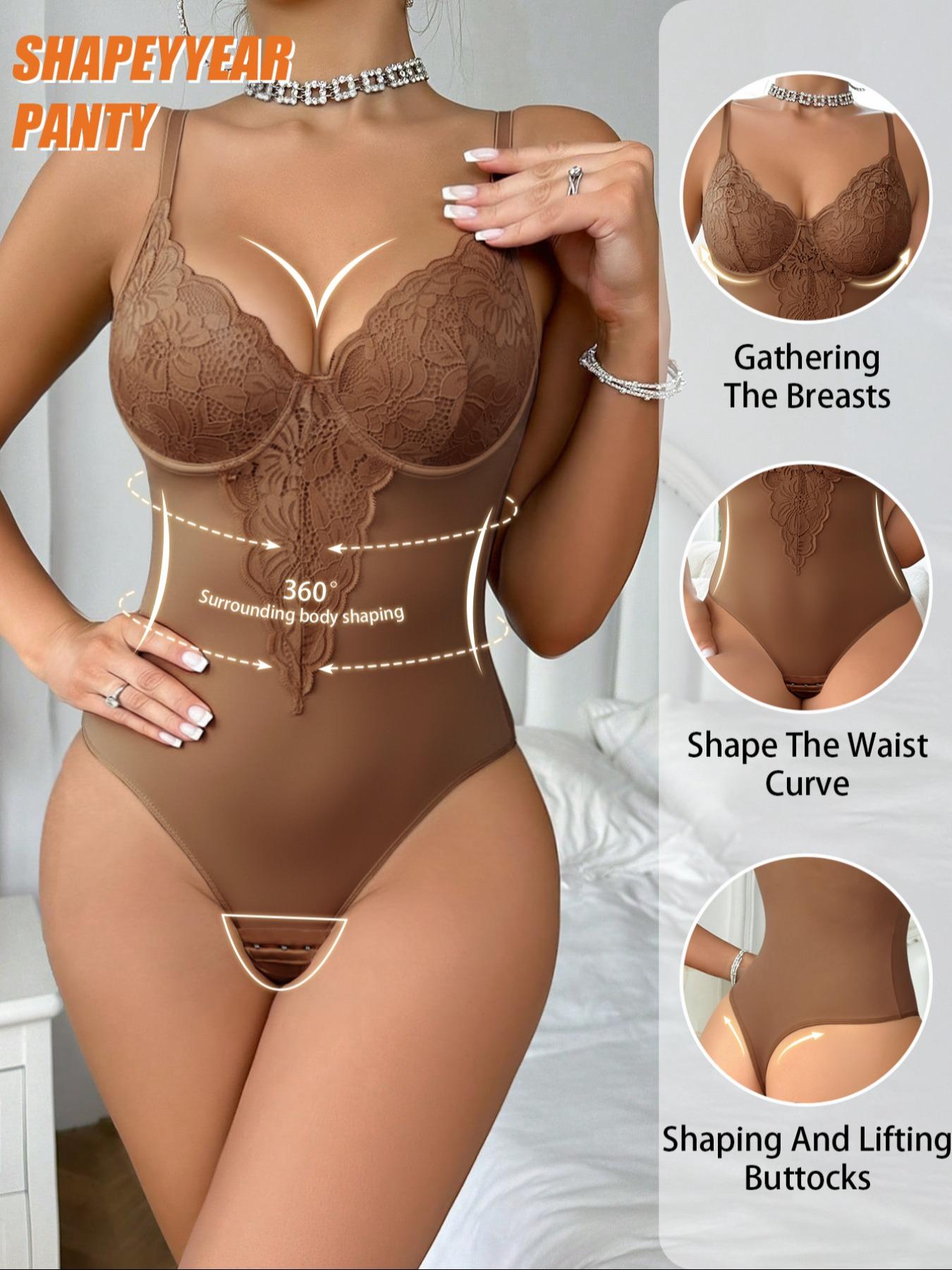 Women's Lace Post-Surgery Shapewear, Padded Sexy One-Piece Underwear, Elegant Chic Back Button Bodysuit, Steel Boning Support