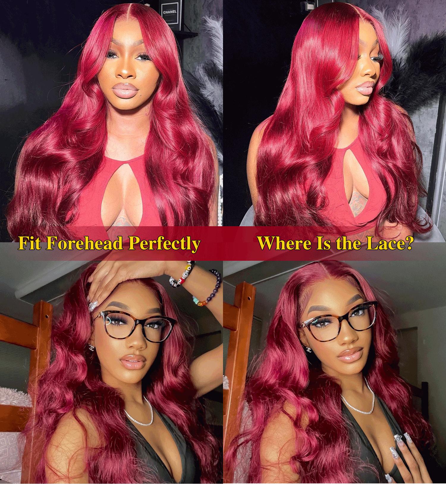 QUANDIAN 99J Burgundy Colored 13x4 HD Lace Front Wigs Human Hair Body Wave Red Wig 180 Density Wine Red Lace Front Human Hair Wigs for Women Springtok