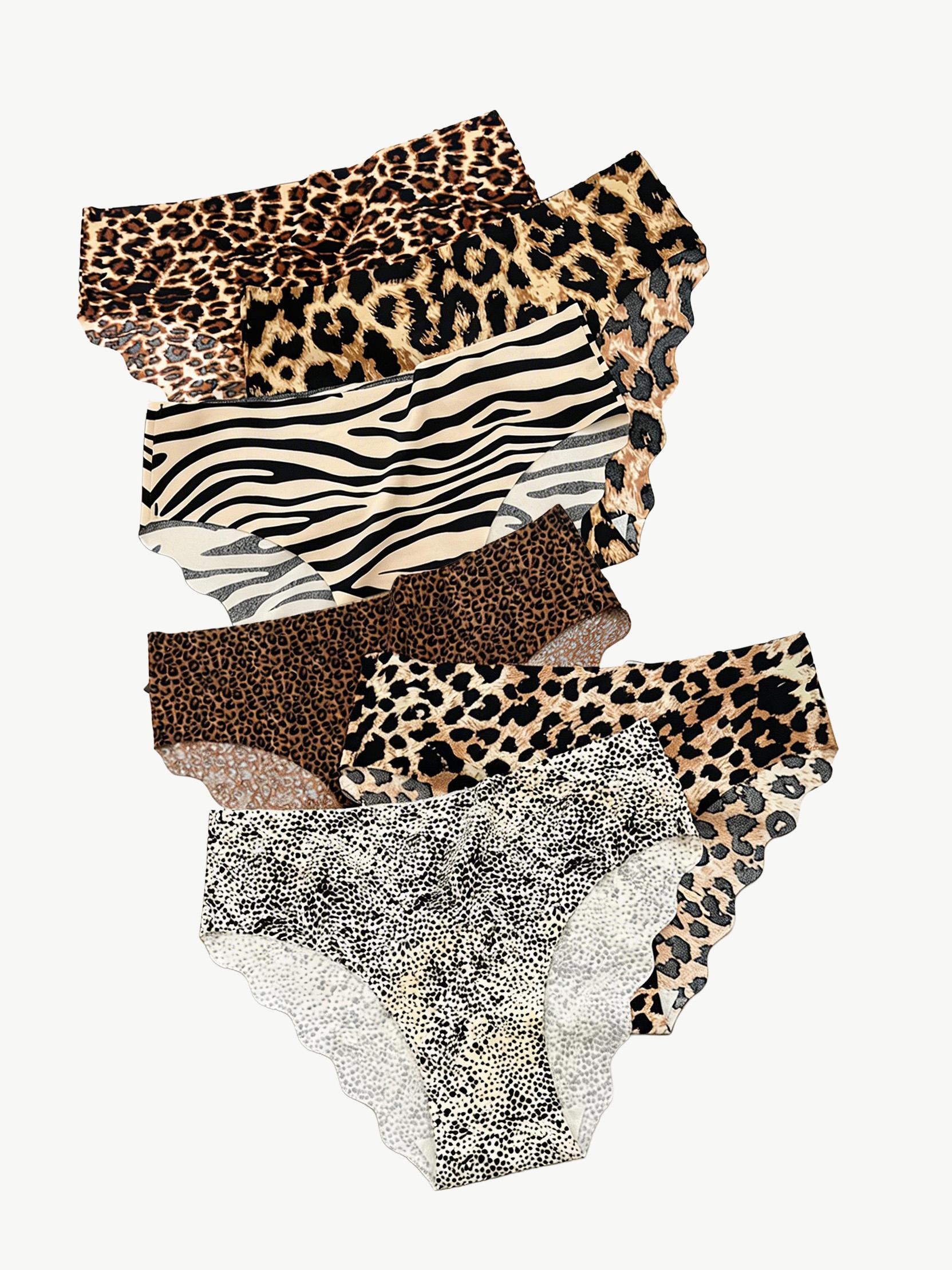 6 Pack Seamless Leopard Print Sexy Panties For Women Zebra Striped Ice Silk Shorts Solid Color Invisible Seamless Underwear