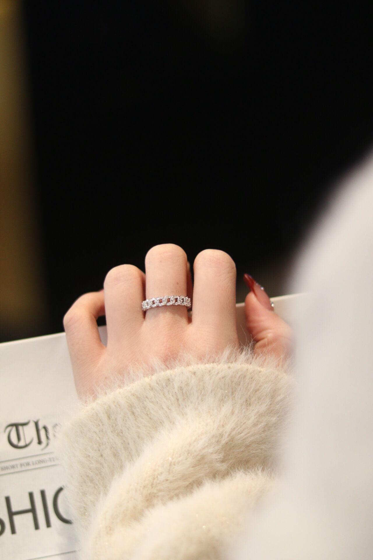 【#288 Cuban Band】Full Synthetic Moissanite Link Chain Ring Band in 925 Sterling Silver 【#288 Cuban Band】Full Synthetic Moissanite Link Chain Ring Band in 925 Sterling Silver