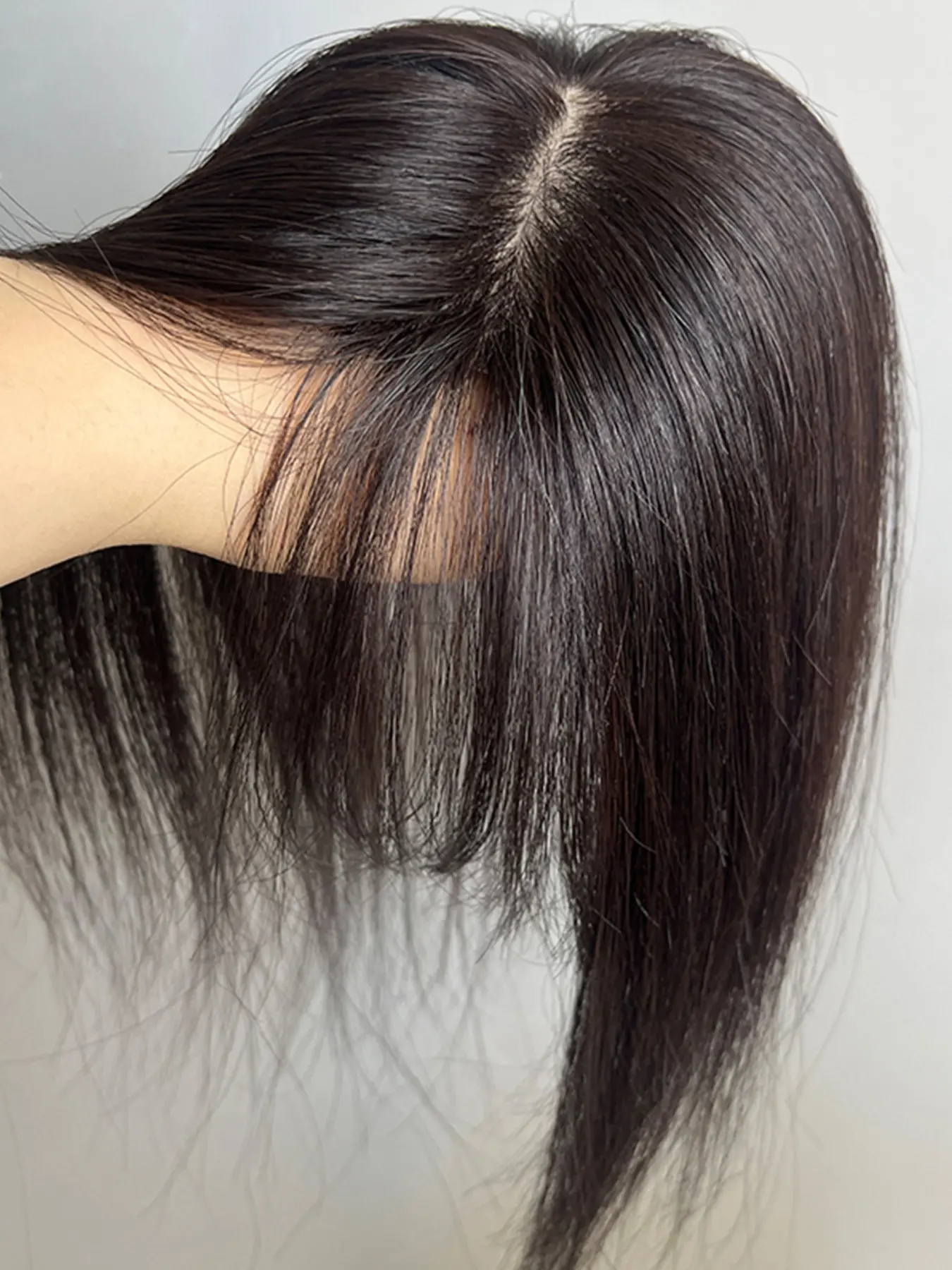 No Clip Natural Human Hair Topper L-Hook Strong Grip Velcro Base 8x11cm Invisible Hair Topper Skin Like Hair Toppers Realistic Hairpart Natural Looking Hair Hair Toppers For Thinning Hair 25cm Mocha Brown 1B