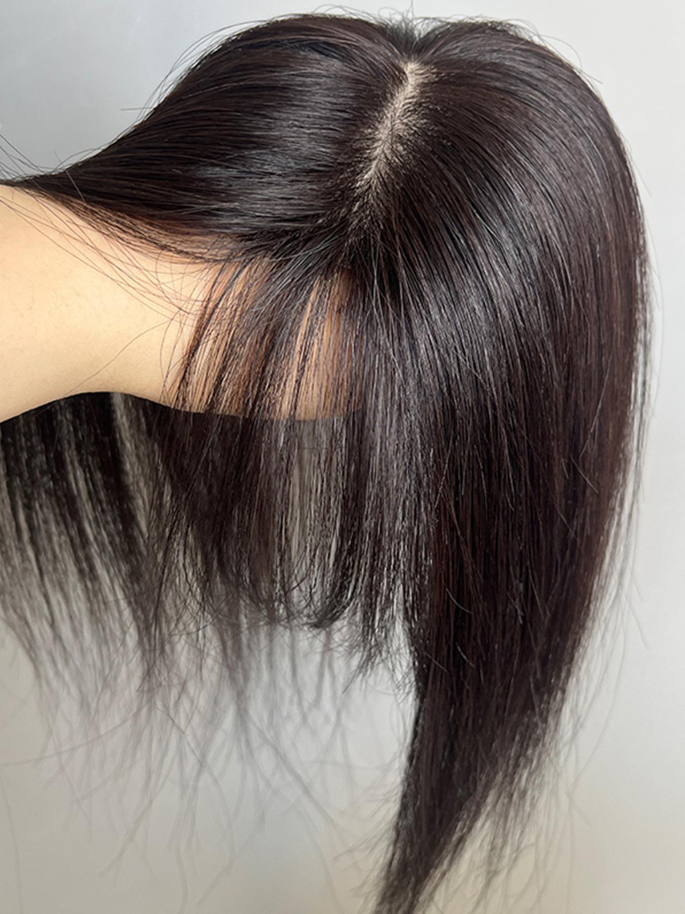No Clip Natural Human Hair Topper L-Hook Strong Grip Velcro Base 8x11cm Invisible Hair Topper Skin Like Hair Toppers Realistic Hairpart Natural Looking Hair Hair Toppers For Thinning Hair 25cm Mocha Brown 1B