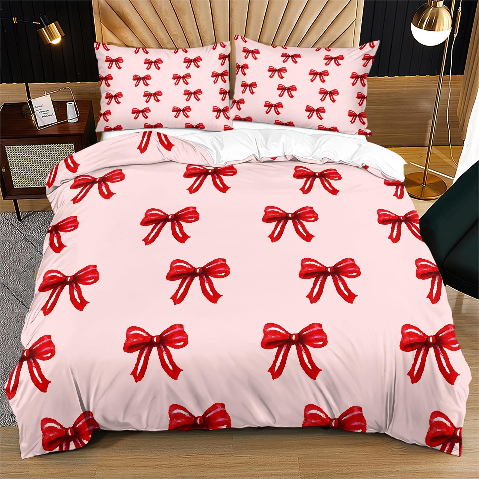 2/3PCS Cute Romantic Sweet Bow Duvet Cover Set, Soft Cozy Aesthetic Bedding for Girls, No Filling, Housewarming Birthday Valentine's Day Christmas Gift for Her