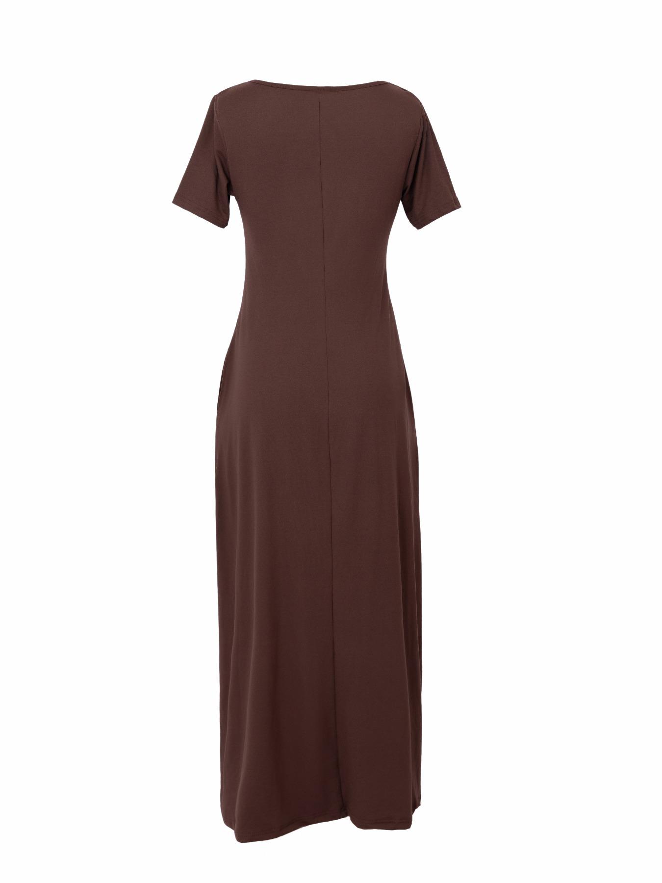 Women's Long Fitted Coffee Dress, Large Round Neck Short Sleeve Pocket Sleepwear, Casual Home Clothing Soft Fabric All Seasons Wear Women's Long Fitted Coffee Dress, Large Round Neck Short Sleeve Pocket Sleepwear, Casual Home Clothing Soft Fabric All Seasons Wear