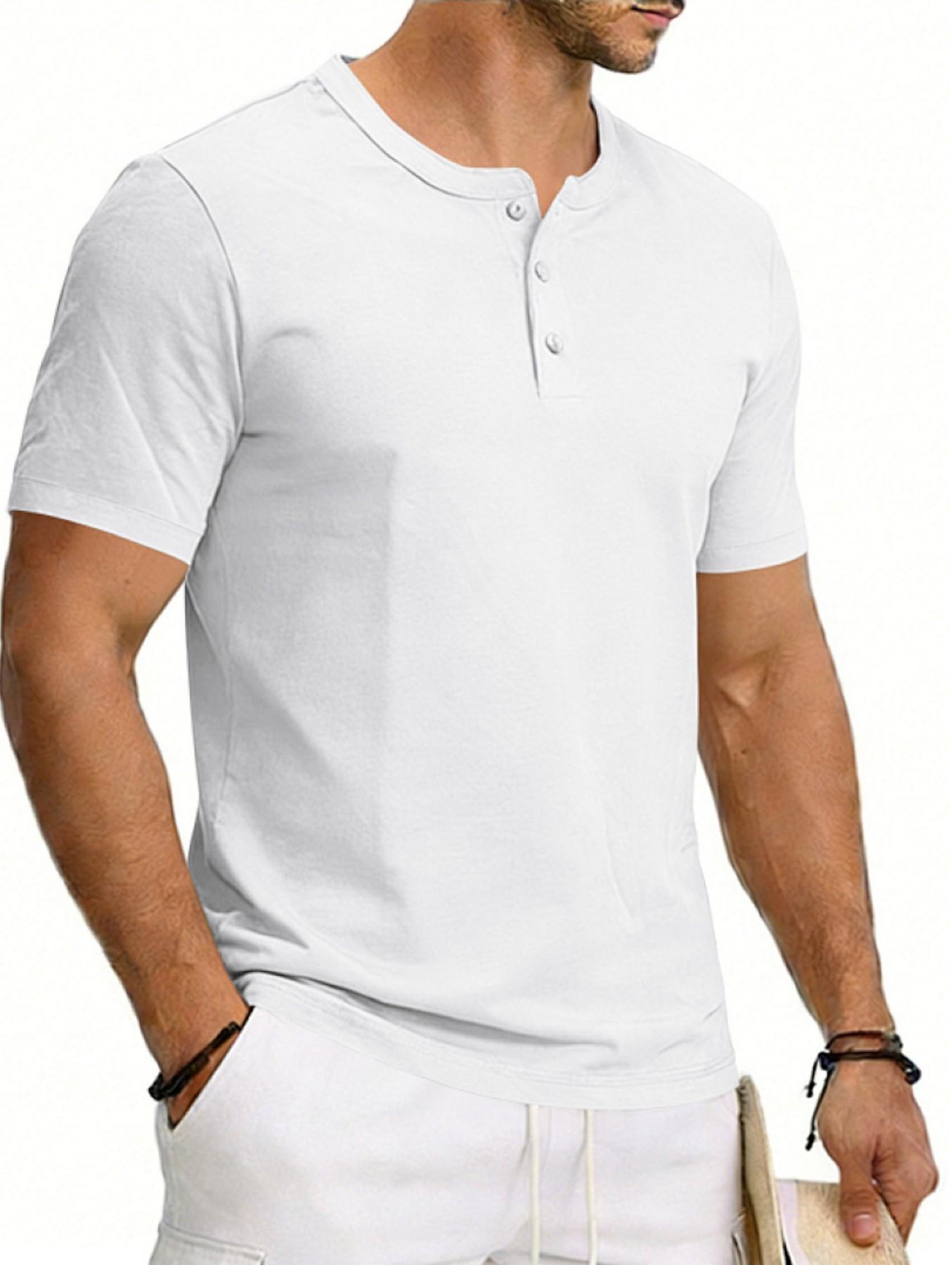 Men's Vintage Summer Loose-Fit Short Sleeve T-Shirt, Henry Collar Plain Color Quick-Dry Breathable, Casual Fashion for Men