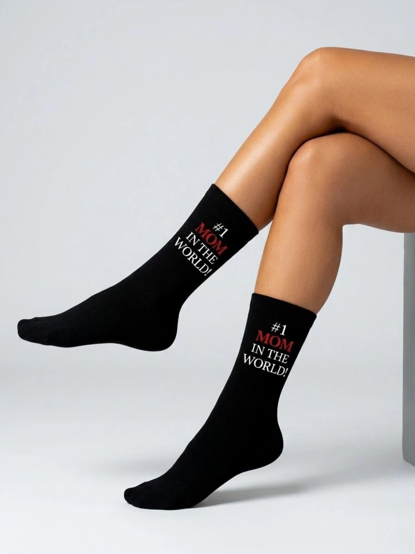 1/3pairs“#1 Mom in the world” Socks and Ankle Socks—Featuring unique and creative designs, these make adorable gifts for Mom on Mother's Day, her birthday, or Valentine's Day; fun socks suitable for everyone, young and old, men and women alike