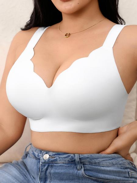 Women's Wireless Bra, Comfortable Seamless Wide Strap Push-Up Double Layer Design, Large Size Fit, Casual Daily Wear Apparel