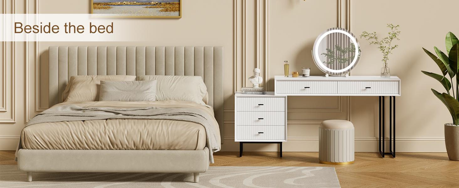 Large Vanity Desk with Drawers,Makeup Vanity Set with Movable 3-Drawer Chest,Modern Makeup Vanity Dressing Table