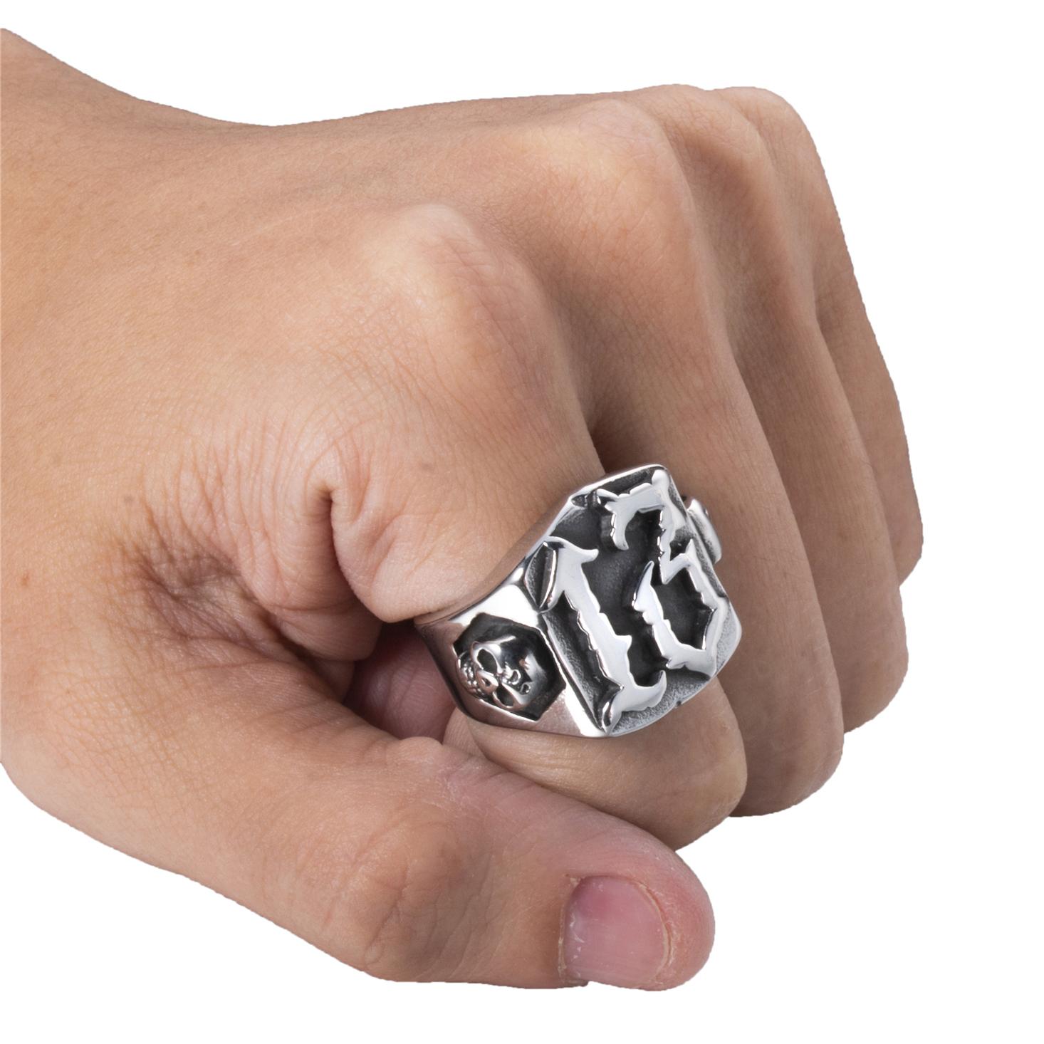 Lucky Number 13 Rings, Skull Ring for Men Gothic Punk Stainless Steel Ring Biker Skeleton Ring Cocktail Party Jewelry
