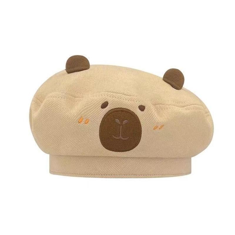 Cute Kirby Party Beret Hat for Women, Lightweight Material with Ears and Embroidered Face Pattern, Comfortable and Breathable for Birthday Parties and Themed Events