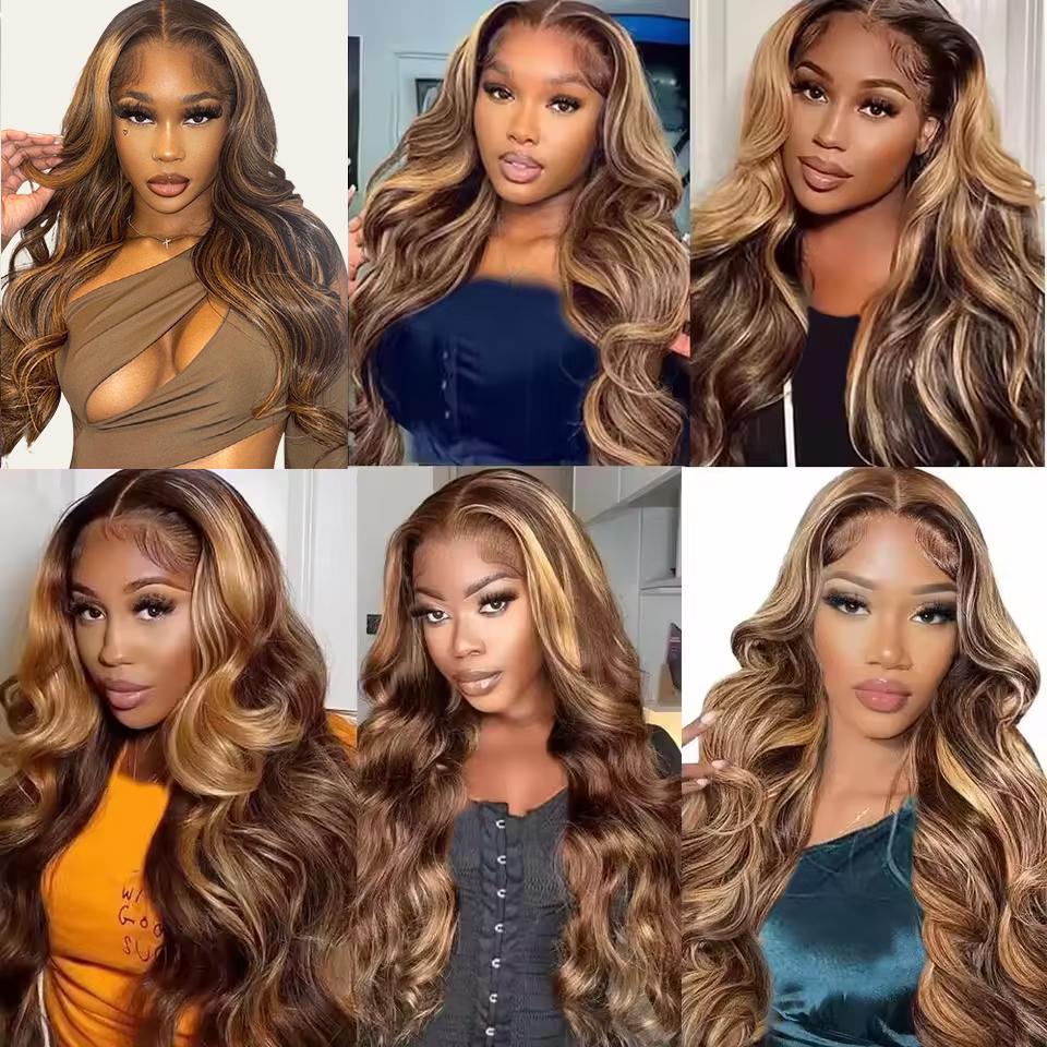 5x5 Lace Closure With Highlight Bundles Honey Blonde Body Wave Bundles With Closure Brown Colored Bundles With Closure