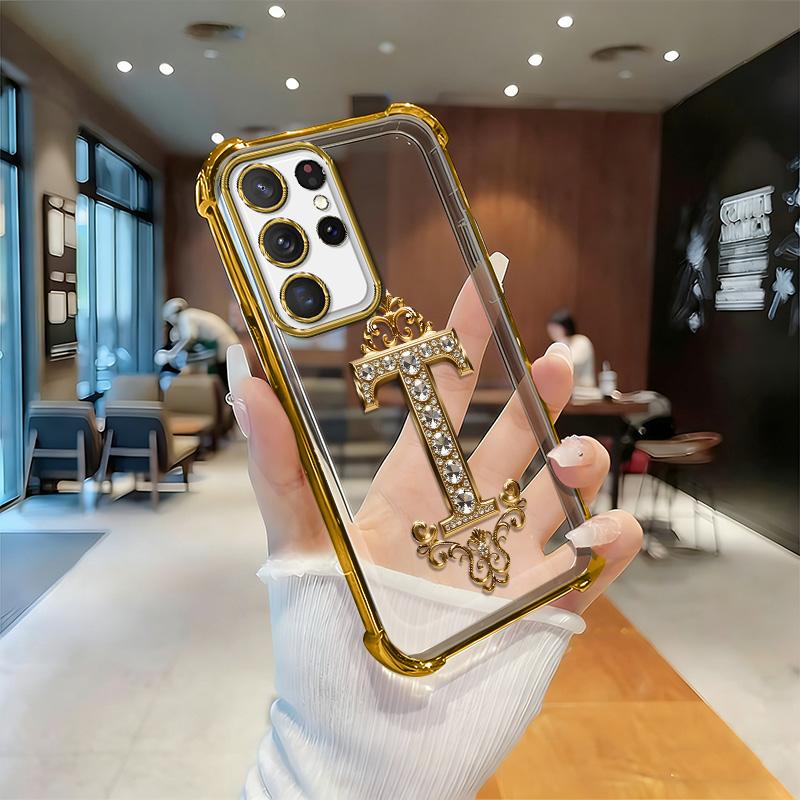 Suitable for [Galaxy S23 Ultra] high-end phone case🥰，Features a premium-look printed design—not actual 3D diamond studs，Choose from any of the 26 letters. YM99