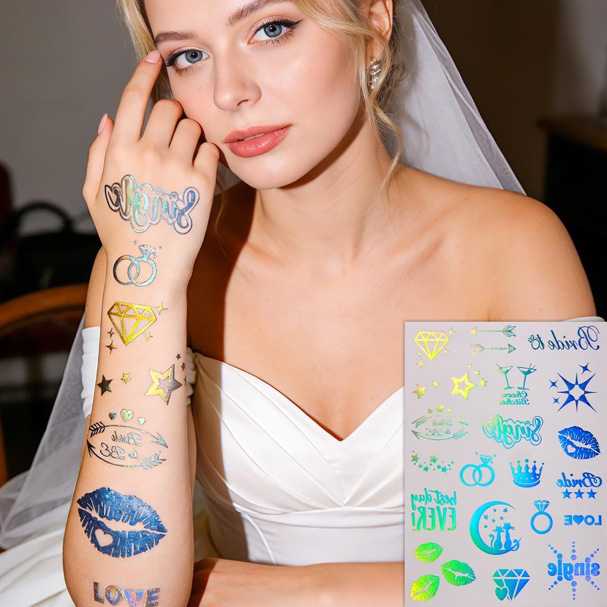 8pcs Sparkly Lip & Heart Laser Tattoos, Temporary Tattoos for Weddings and Parties, Sexy Body Art, Contemporary Style, Patch Form