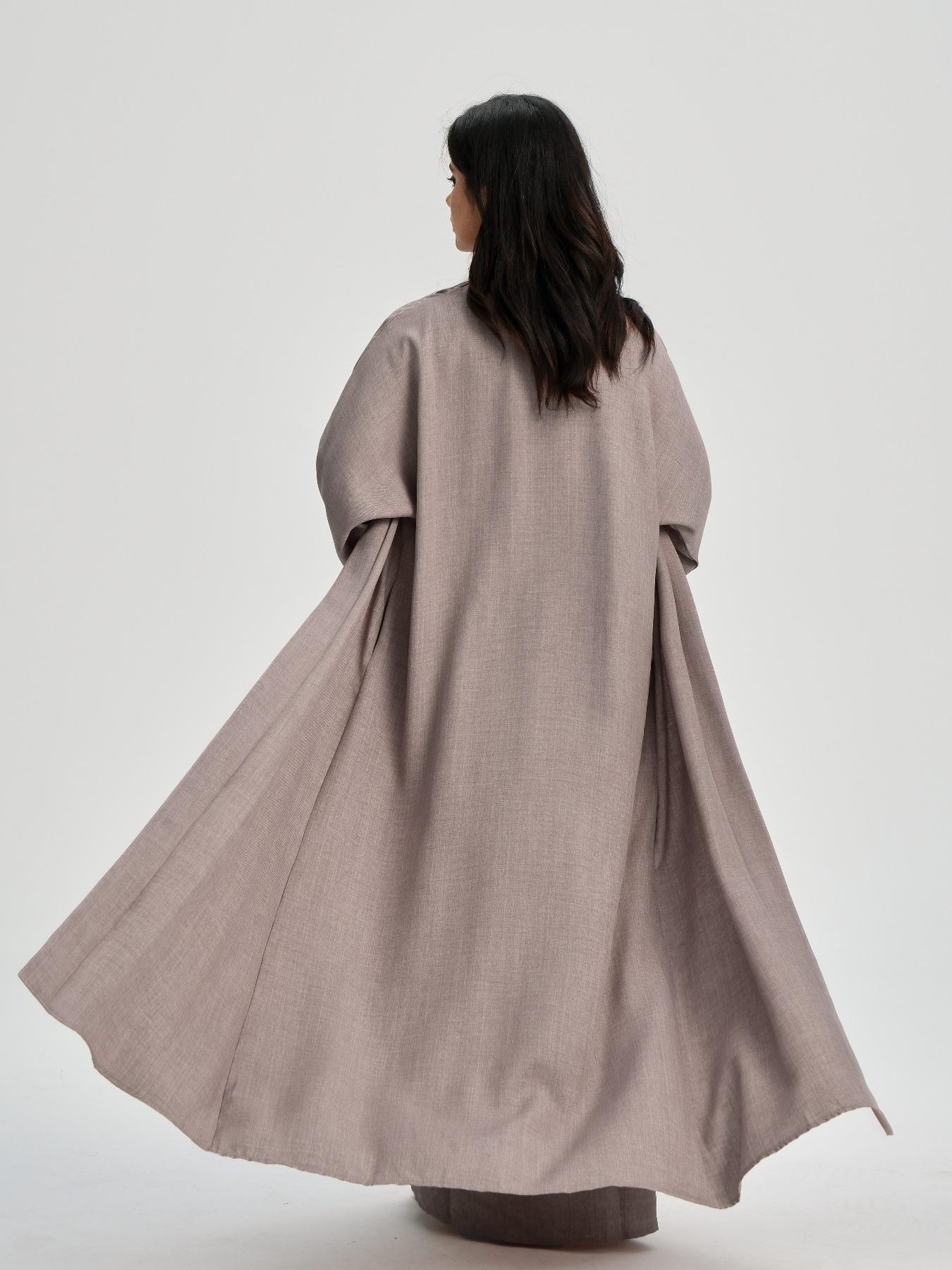 Women's Solid Color Belted Abaya & Dress Two-piece Set, Casual Long Sleeve Open Front Outerwear & Dress Set, Modest Muslim Outfits, Ladies Islamic Clothing for All Seasons