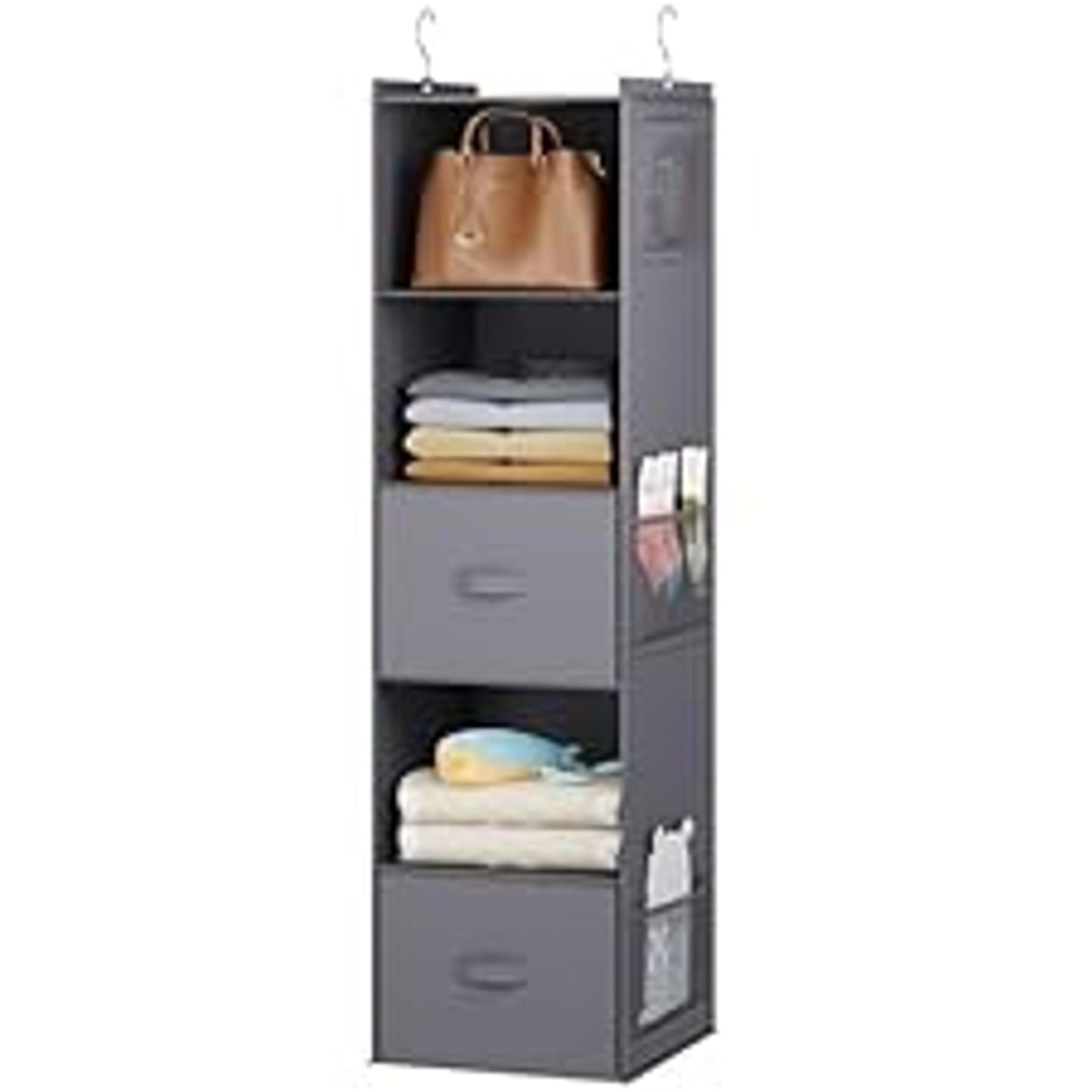 Colorful Bamboo 6-Shelf Weekly Hanging Closet Rack with Insert Hooks & 2 Side Pockets, Pink Kids’ Clothes Organizer