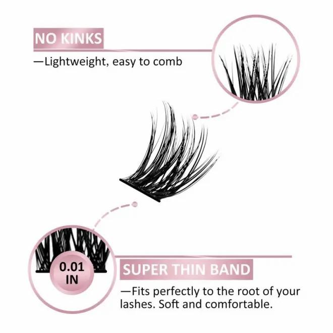 01 BISUTANG Natural Wispy DIY Eyelash Clusters Set 4D No-Glue Self-Adhesive Waterproof Reusable Comfortable Fit Soft & Natural Look Long-Lasting 120PSC Flawless Cosmetic