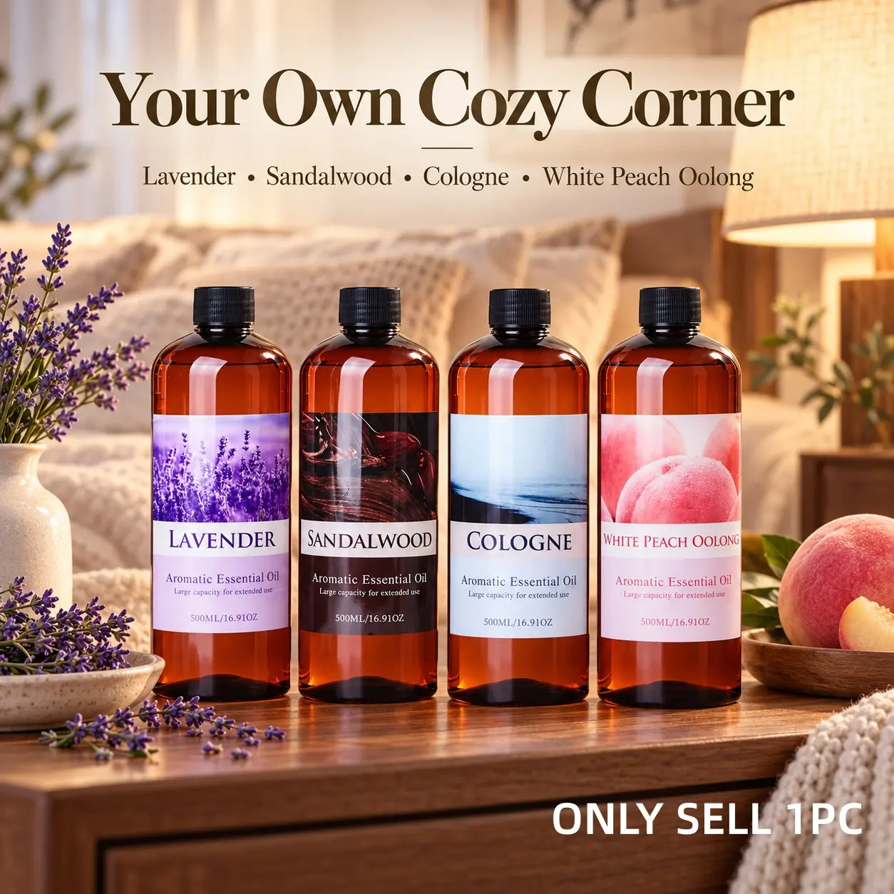 500ML High-Quality Essential Oil, Aromatherapy Fragrance for Diffusers and Humidifiers, Long-Lasting Scent, Brown Light-Blocking Bottle