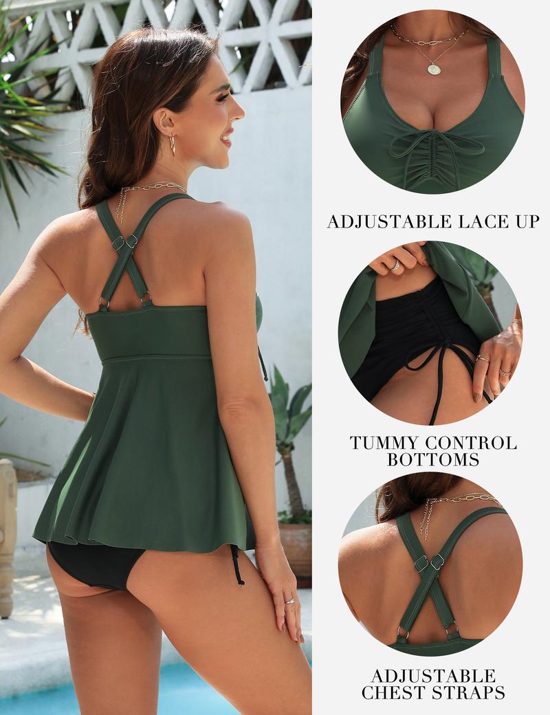 Blooming Jelly Modest Tummy Control Swimwear with Bottoms Womens Two Piece Tankini Swimsuits