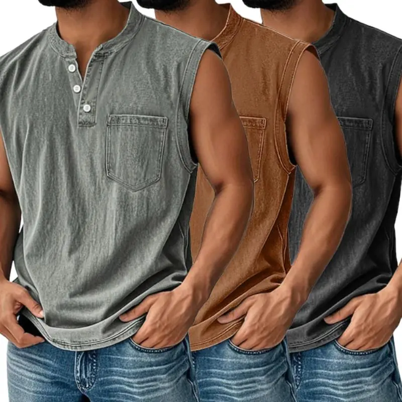 Men's 1/3 Pack Casual Sleeveless Polo Tops, Button Front Collared Tank Shirts, Relaxed Fit Plus Size Athletic Vests for Running, Fitness, Gym Workouts, Travel, Outdoor Sports and Daily Wear