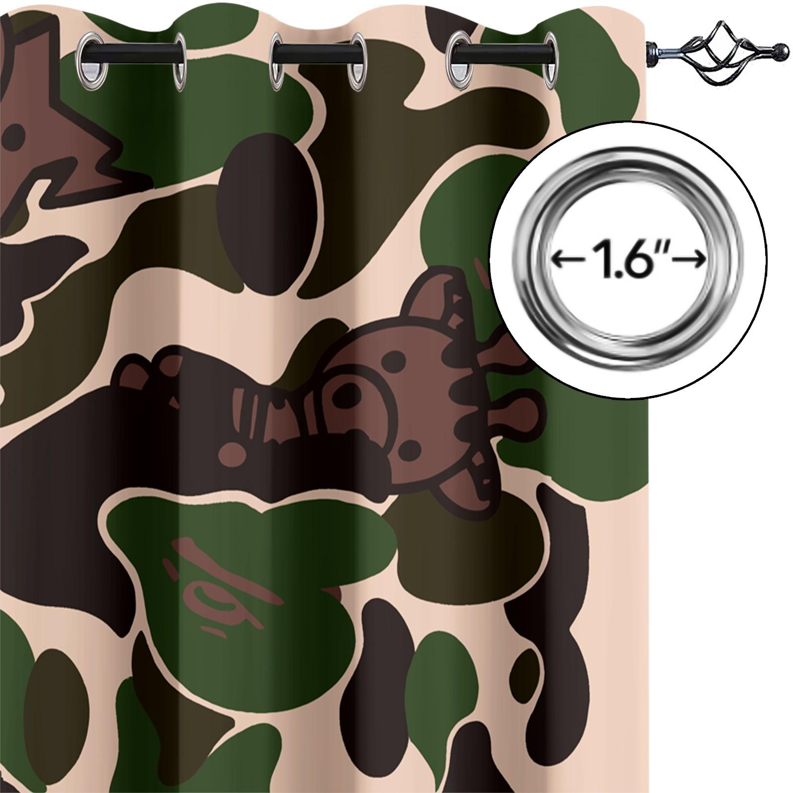 2-Pack Camouflage Print Blinds, Bape'S Iconic Ape Head Pattern Blackout Blinds, Grommet Blackout Curtains, Trendy Street-Style Children'S And Teenagers' Bedroom Blinds, Machine Washable, 2-Pack.