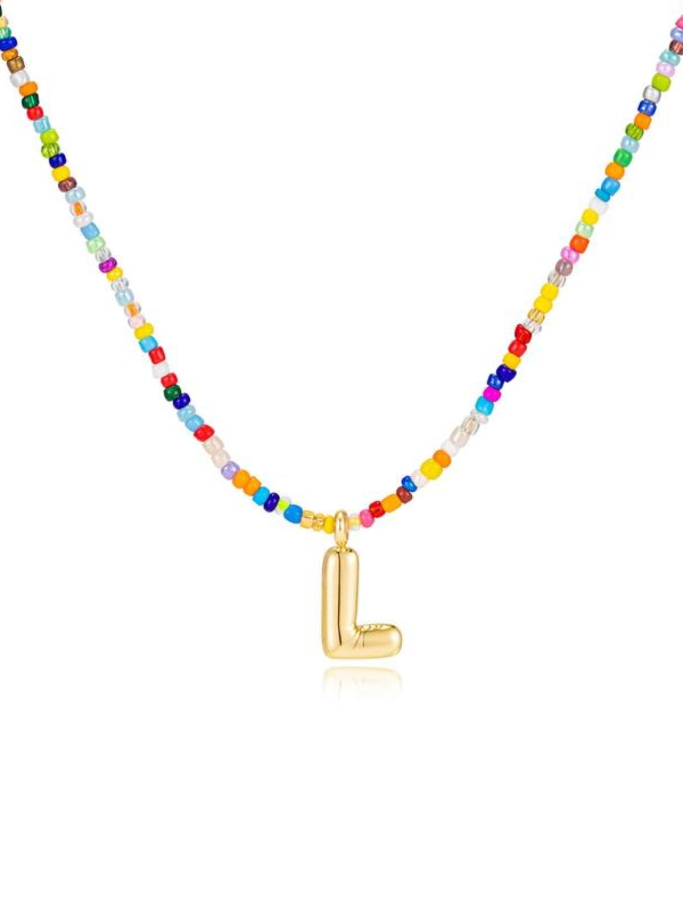 Initial Letter Pendant Beaded Necklace, Fashionable Colorful Beaded Necklace for Women & Girls, Trendy All-match & Exquisite Jewelry for Birthday Gift, Necklace for Daughter