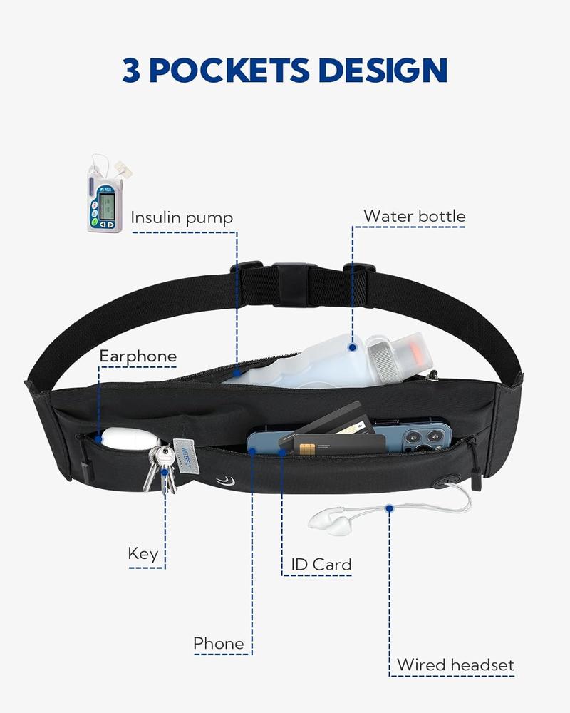WATERFLY Slim Running Belt Fanny Pack for Women Men Phone Holder Runners Pouch Waist Belt for Workout Jogging Multifunctional Sports Bag water-resistant Outdoor Gear