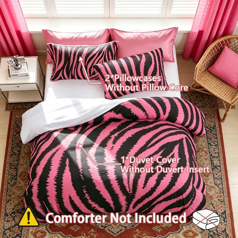 3Pcs Pink Zebra‑Print Duvet Cover Set, 1 Duvet Cover + 2 Pillowcases, No Inserts, Zipper Closure for Easy Removal & Washing, Soft Comfortable Fabric, Stylish Bedroom Decor, Perfect Gift Choice