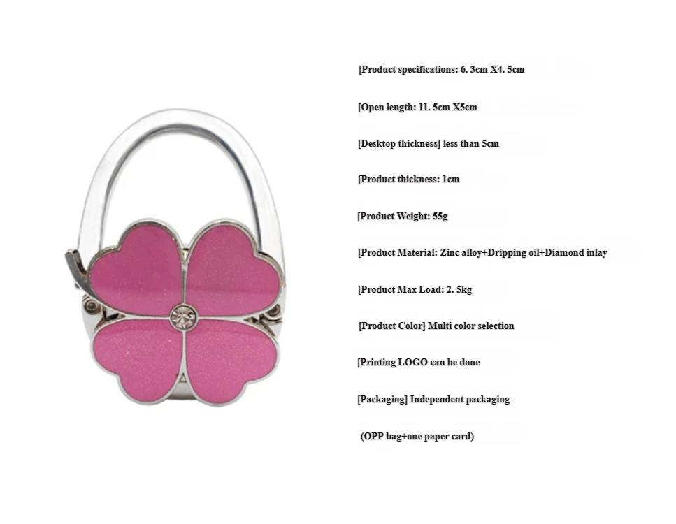 Clover Design Foldable Tote Bag, Foldable Wallet, Desktop Hook Stand, External Oil-Dripping Four-Leaf Clover Bag Hanger