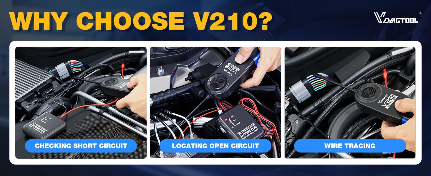 VDIAGTOOL V210 Automotive Electrical Open & Short Finder Circuit Tester Wire Breaker Finder Wire Tracer Fault Probe DC 6-42V Vehicle