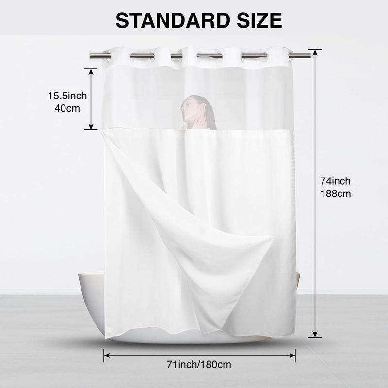 1pc No Hook Shower Curtain with Snap in Liner Set, Hotel Luxury Shower Curtains for Bathroom with See Through Top Window, Waterproof, Machine Washable 71W x 74H Shower Curtain Sets
