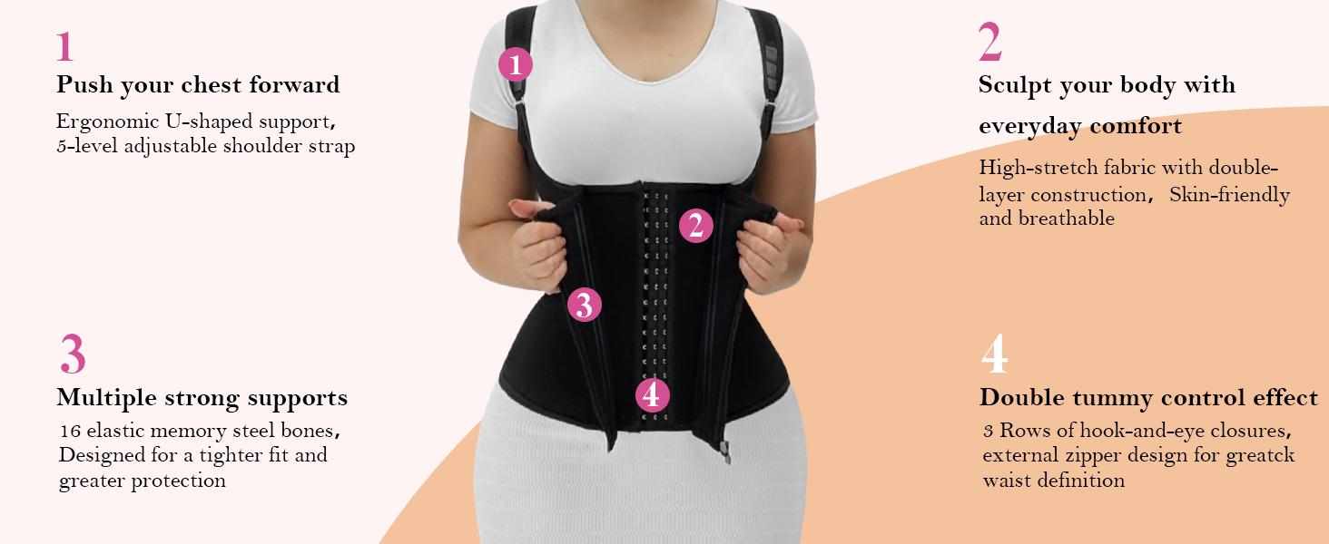 Waist Shapewear for Women Adjustable U-Shaped Front Slim Hourglass Figure Support Medium Compression Dress Fit Soft Skin-Friendly Premium Material with 3-Row Hook-and-Eye Closure,fashiondeals Womenswear Zipper SpringStatements