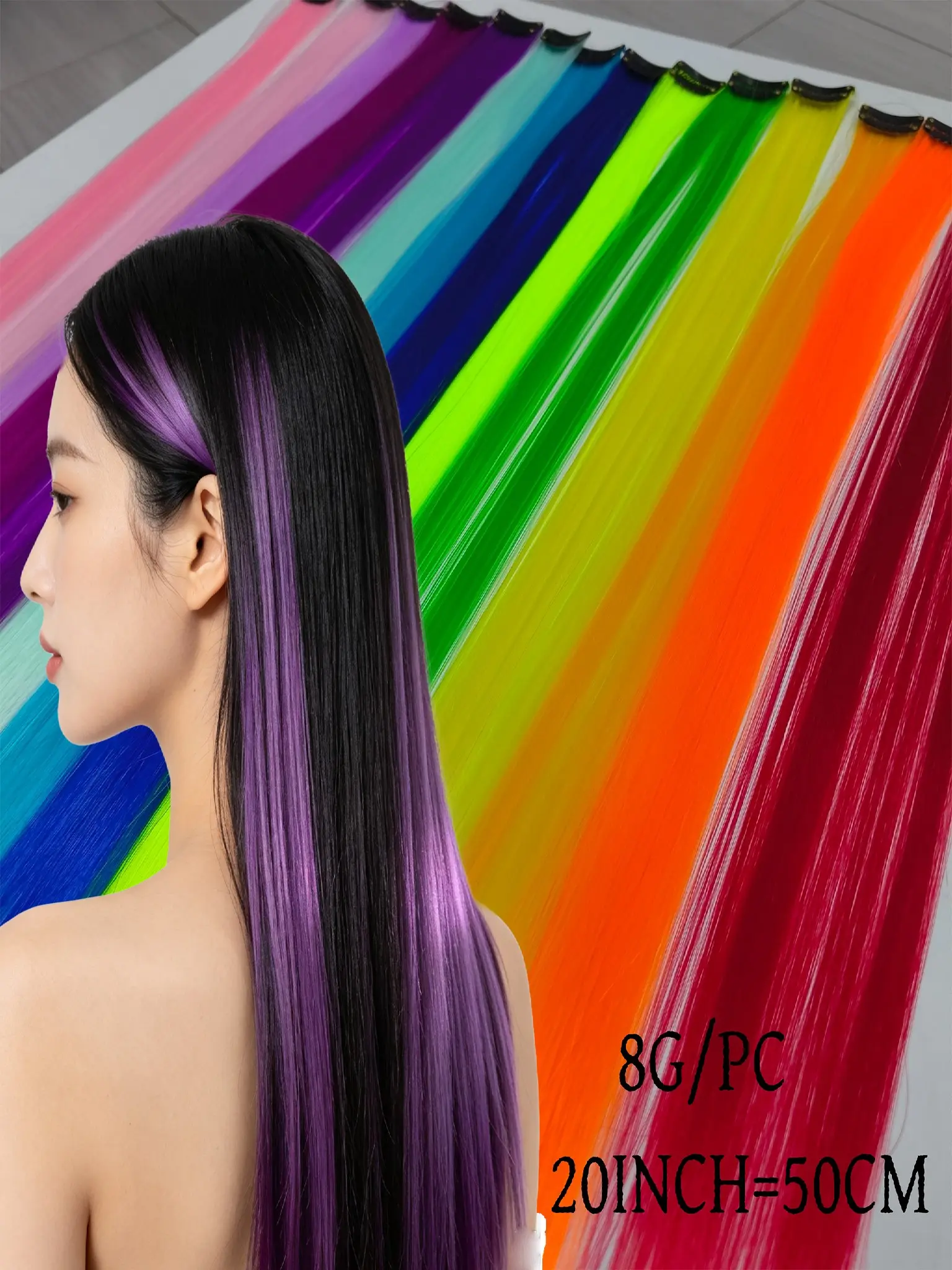 Vibrant Colored Synthetic Clip-On Hair Pieces, Temporary Highlight Streaks, No-Damage Hair Accessories, Medium Length Wigs, All Seasons