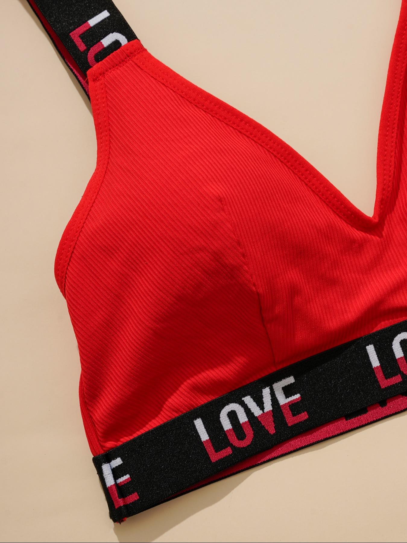 Women's Letter Print Wireless Bralettes, Comfortable Breathable Underwear Top for Daily Wear, Women's Underwear for All Seasons