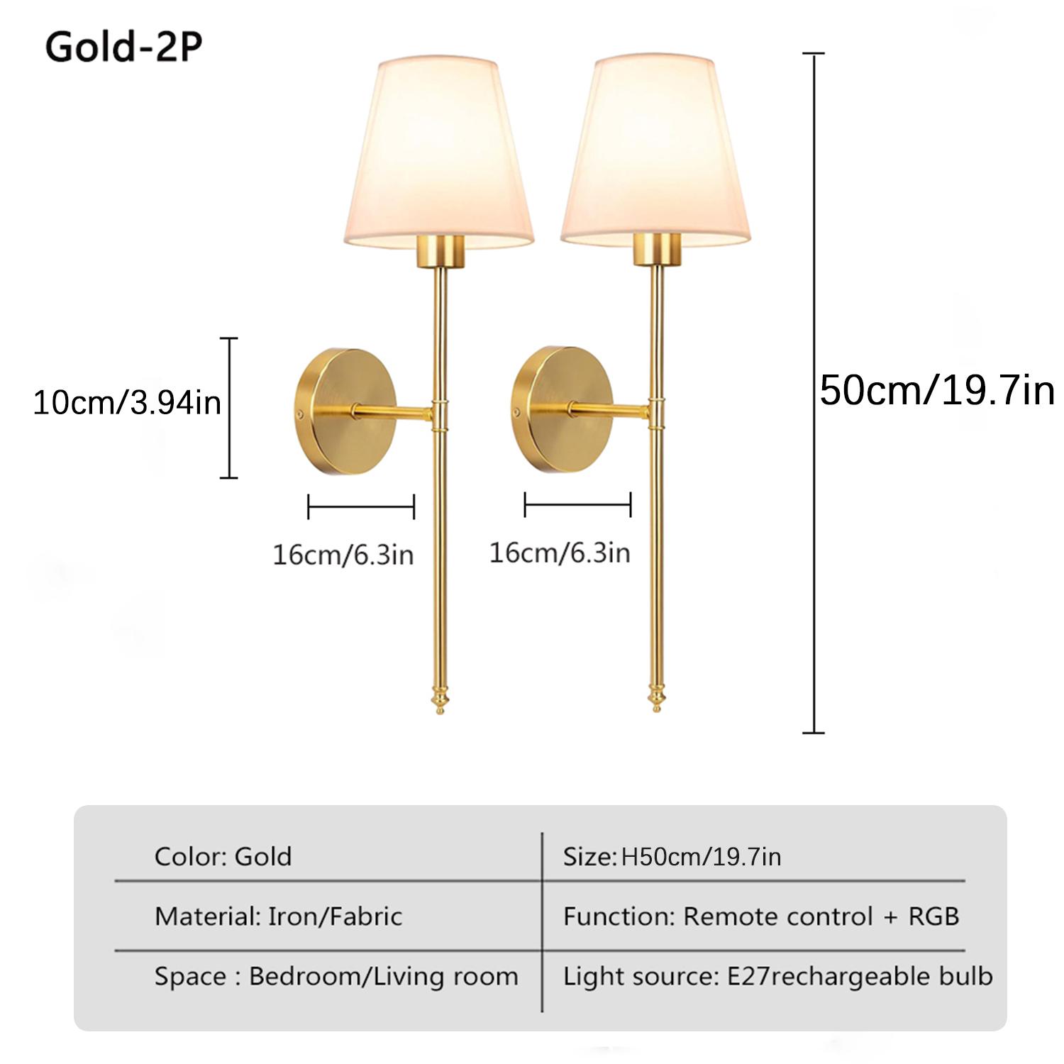 2PC Battery-Operated Wall Sconces with Fabric Shade, Rechargeable LED Wall Lights Set of 2, Decorative Wall Light, Dimmable Wireless Lamp with 3 Color Temperature, 12 RGB and Remote for Bedroom Living Room Hallway Adjustable Leds