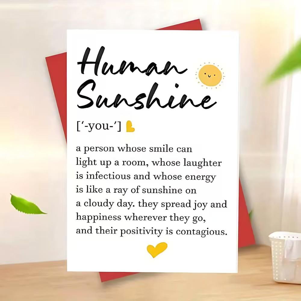 1/3/7pcs  Uplifting "Human Sunshine" Definition Greeting Card, Cute Positive Affirmation Card with Sun & Heart Design, Perfect Encouragement Gift for Best Friend, Sister, Colleague, Birthday, Thank You, Blank Inside for Personal Note