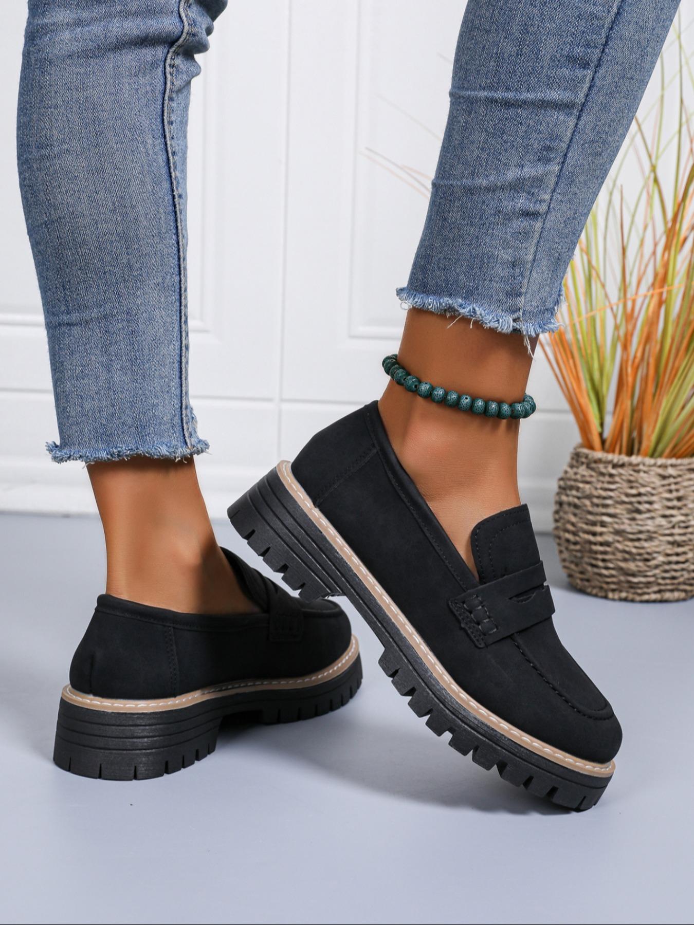 Women's Fashion Thick Sole Loafers, Cross Strap Design, One-Step Slip-On, Casual Comfortable All-Season Shoes, Perfect for Walking, Footwear