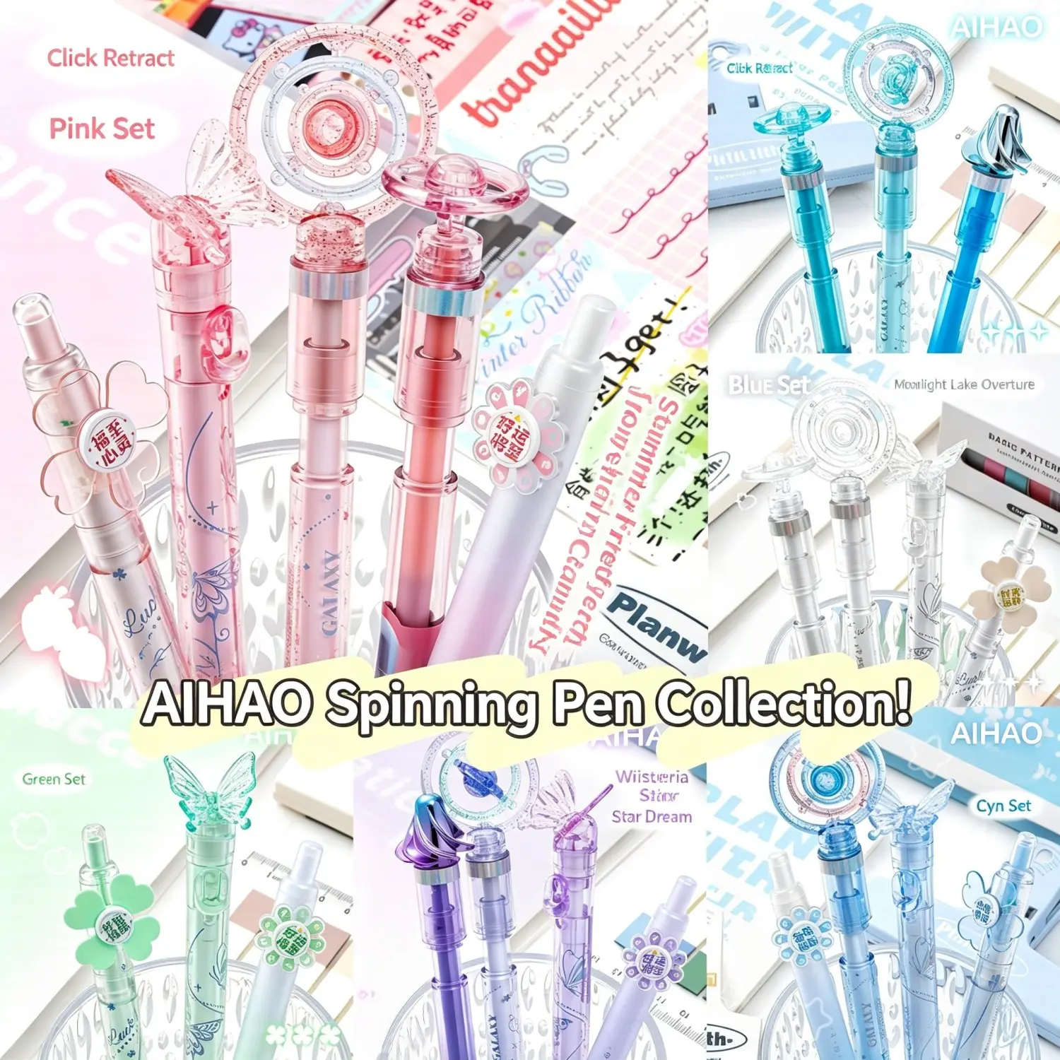 Fidget Spinner Gel Pen ST Tip 0.5mm Black Retractable Neutral Pen Butterfly Lucky Tornado Design Cute Playable Decompression Pen For Student Exam Note Taking