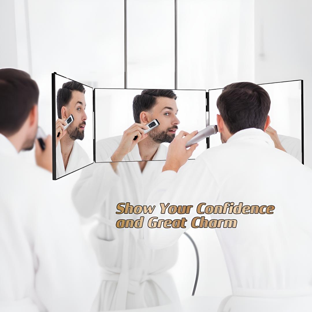 360° Trifold Mirror for Personal Self Haircut, Height-Adjustable, Anti-Fog, Portable & Durable