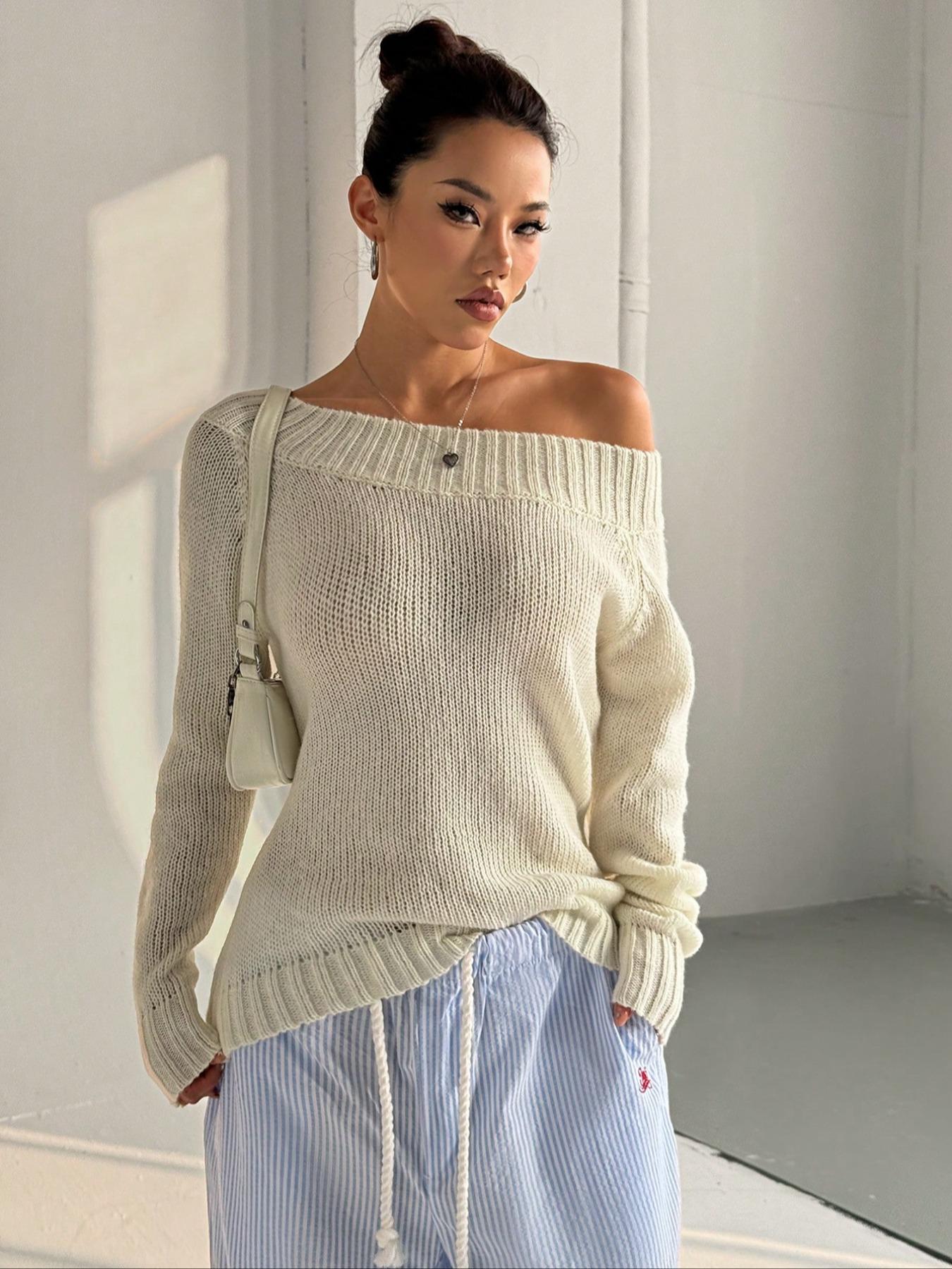 New Women's Autumn Winter Sweater, Casual Fitted Long Sleeve Round Neck Knit Top, Ladies Fashion Pullover for Fall & Winter Seasons