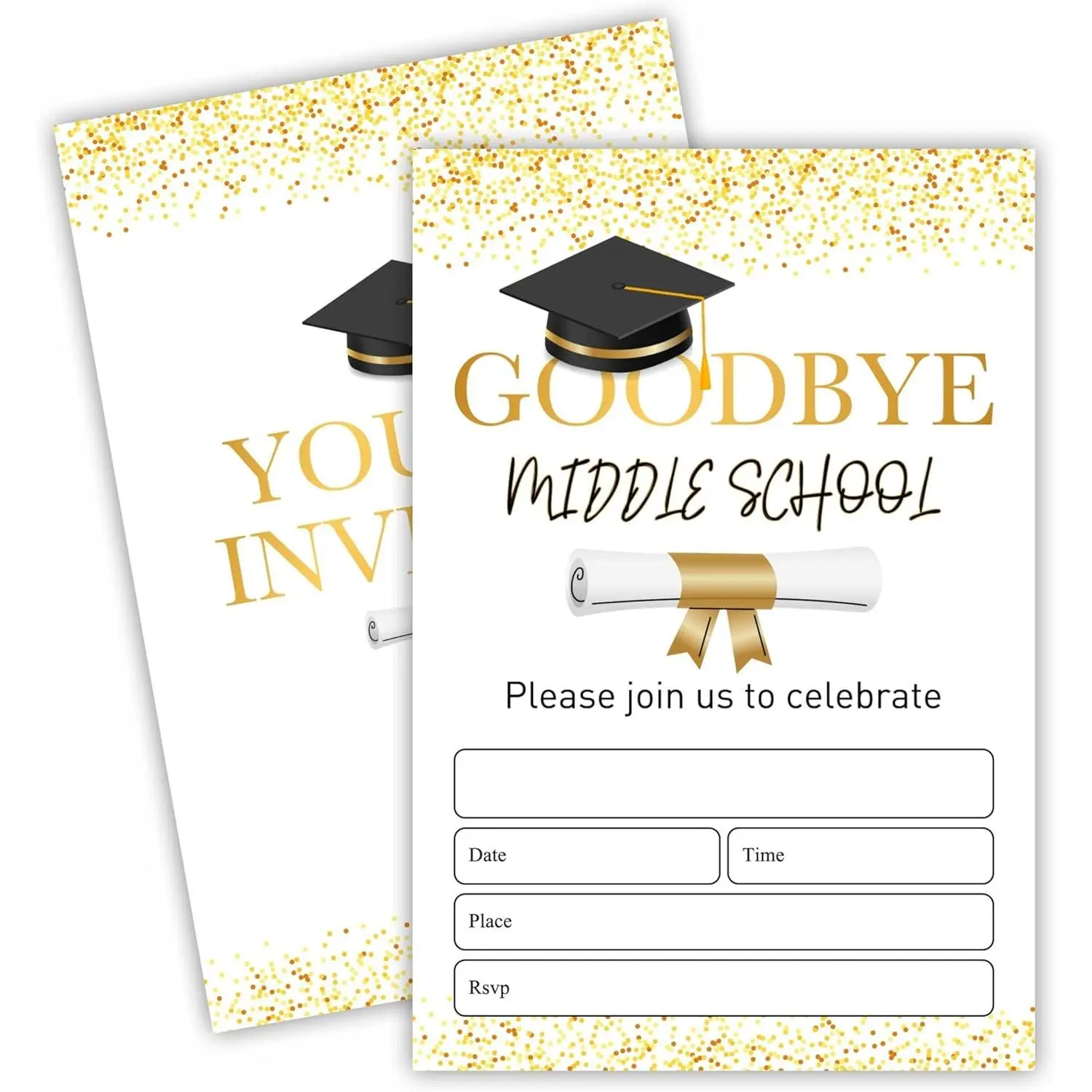 2026 Graduation Party Invitations - 20 Fill-in Style Gold Dots Invitation Cards with Envelopes for High School & College Graduation Celebration Party Supplies A07