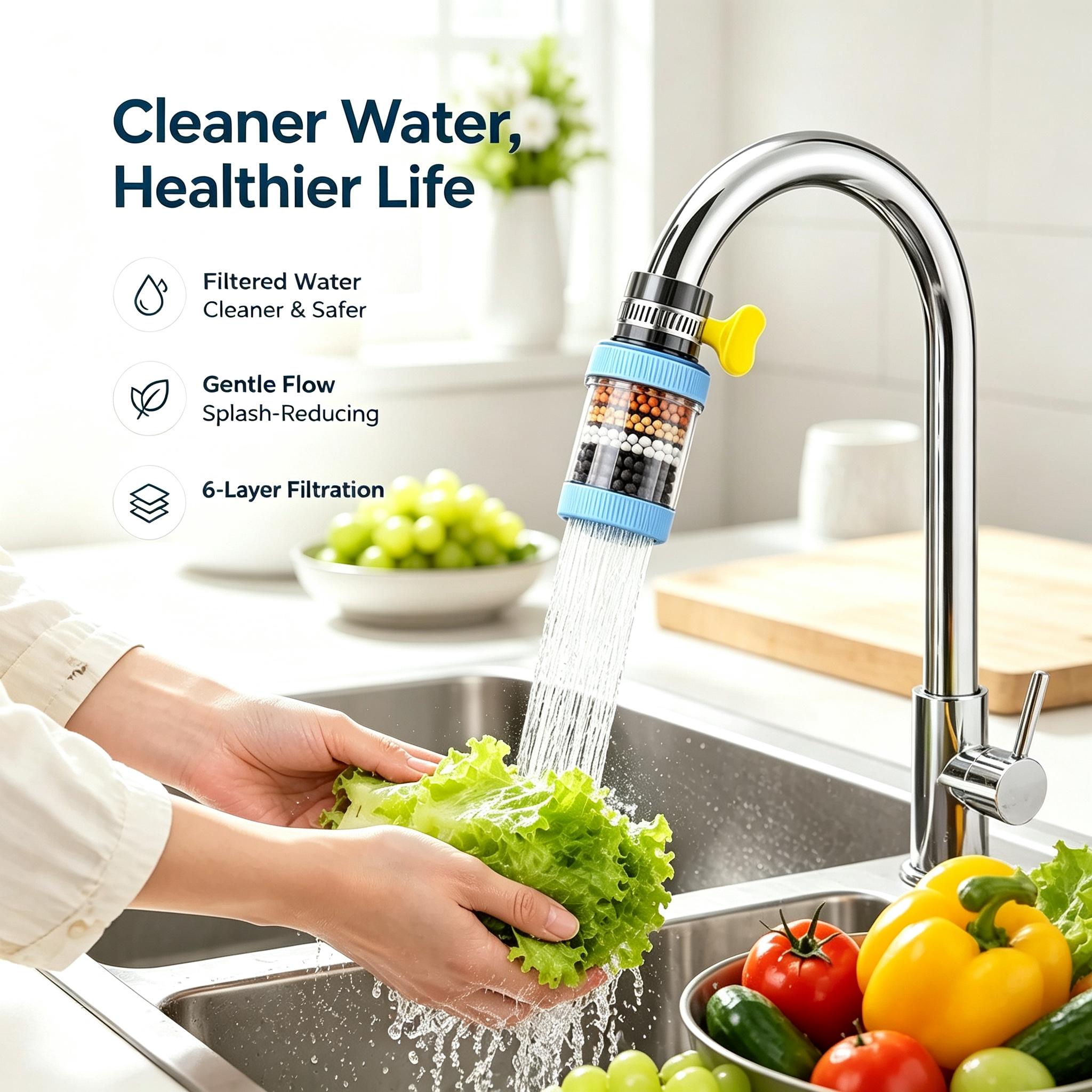 Kitchen Faucet Water Filter, Activated Carbon Filtration, Removes Chlorine Fluoride Heavy Metals, Ideal Gift for Home Kitchen Bathroom, Water Filter for Sink Faucet