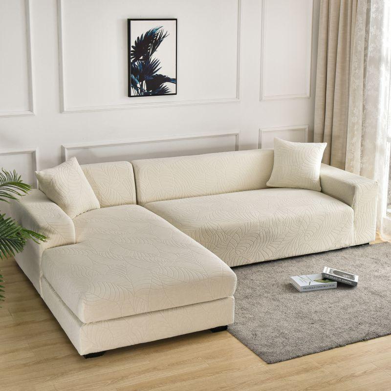 Elastic Universal Sectional Sofa Slipcover, Light Water Repellent Couch Cover, Washable Easy To Clean, Leaf Pattern Furniture Protector For L Shape Corner Sofa, Washable Couch Covers