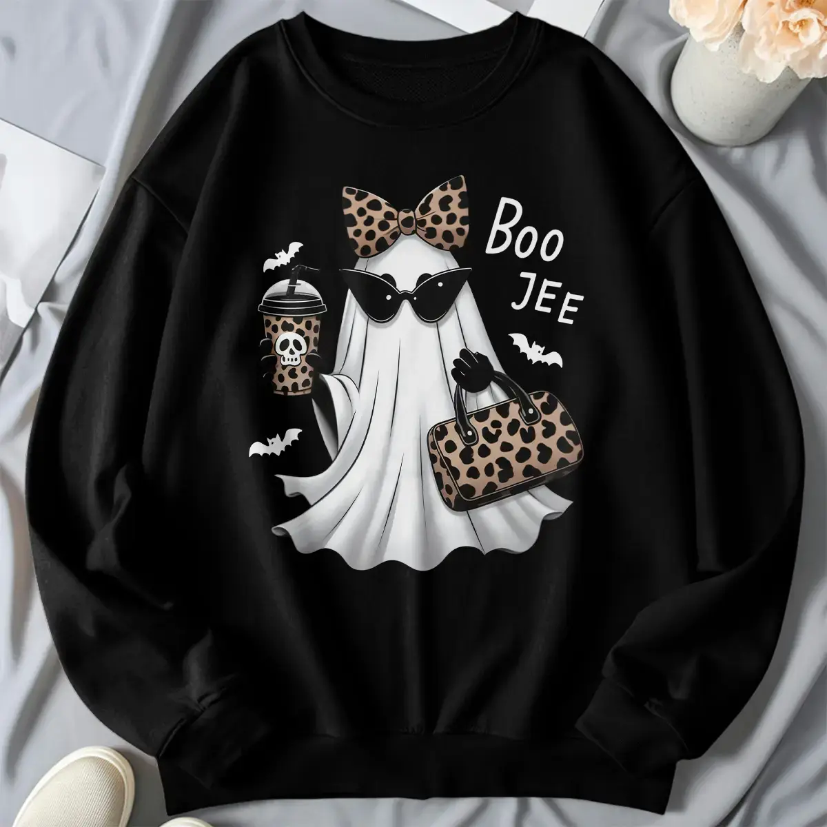 Boo-Jee Ghost Sweatshirt Leopard Ghost Top Ghost Coffee Sweatshirt Funny Fall Shirt Ghost Top Girly Halloween Gift Boojee Sweatshirt,clothes for back to school,first day of school outfits