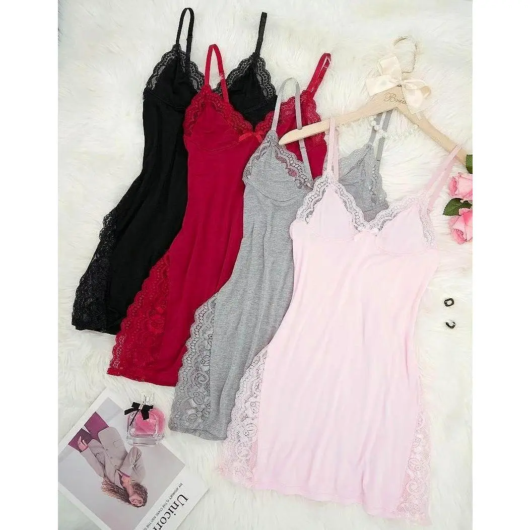 3-pack Women'S Solid Color Lace Pajamas, Sexy Lace Nightgown Set - V-Neck, Stretch Fabric, Solid Color Pajamas with Contrast Lace Detailing, Elegant Home Wear for All Seasons, Adult Sleepwear|Vneck Design|Stretchy Fabric