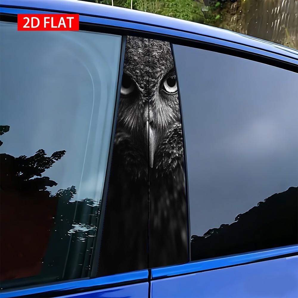2 Sets Wild Monochrome Owl Car Pillar Stickers, Self-Adhesive PVC, Waterproof Scratch-Resistant, Car Exterior Decor Accessories
