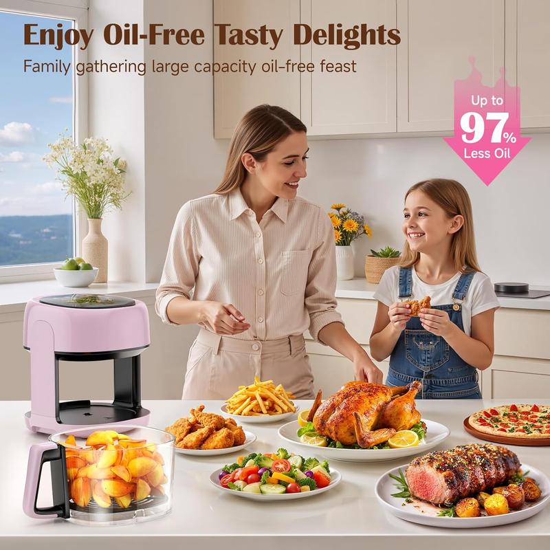 Compact Space Saving 5QT Glass Air Fryer with View Window 8-in-1 Touch Control Dishwasher Safe Basket